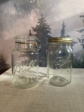 Vintage Ball Mason Jars Set of 2 – Ball Ideal Wire Bail & Wide Mouth Pint Jars